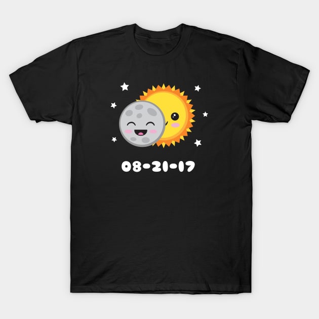 2017 Solar Eclipse Cute Kawaii Sun & Moon Cartoon T-Shirt by DesignLJK